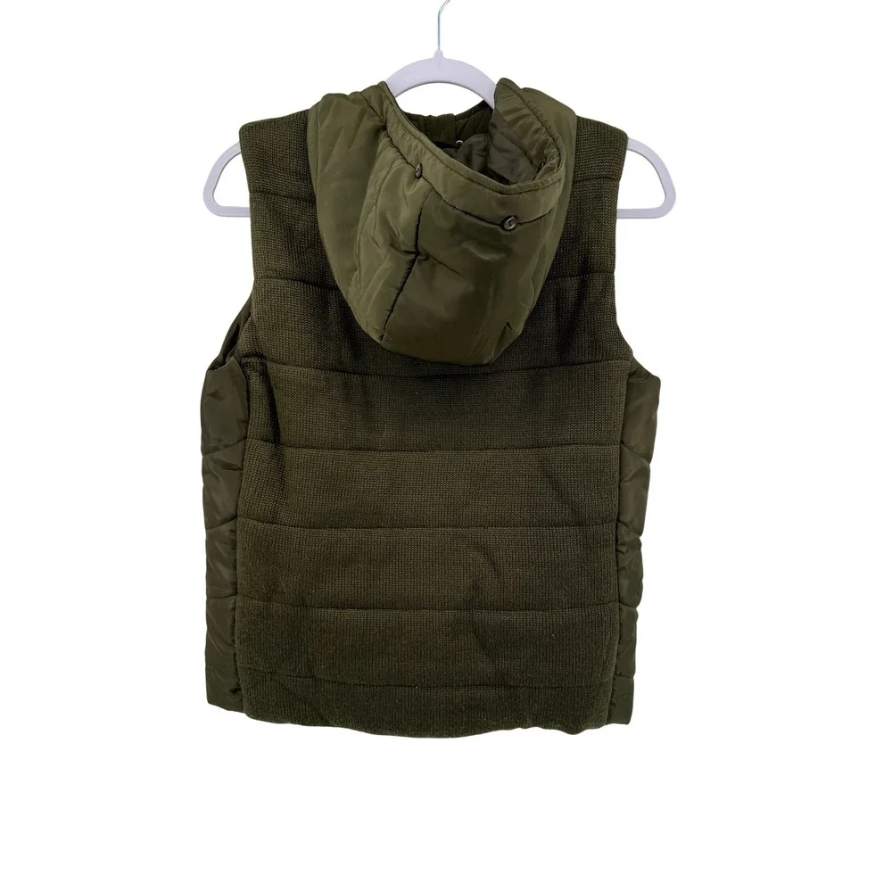 Daytrip‎ Womens Puffer Vest Olive Green Hooded Knit Back Quilted Small Buckle